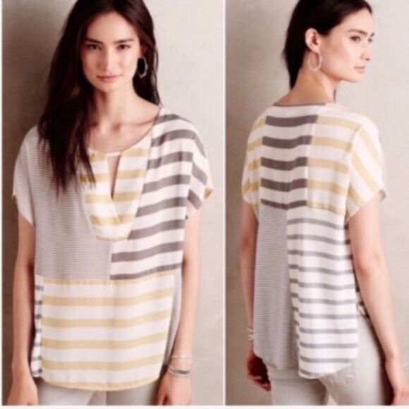 Anthropologie One September Grey Striped Madrigal Top Sz XS - Picture 1 of 9